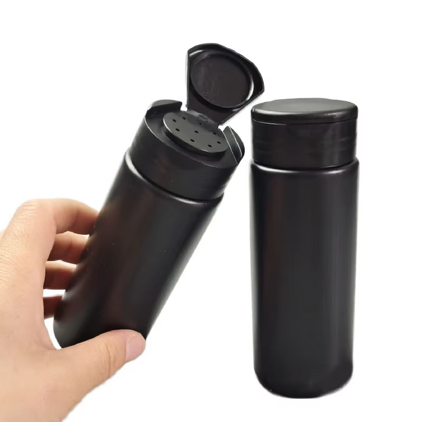 Plastic Bottle Manufacturer - 150ml Black HDPE with Flip Cap Empty Loose Powder Container for Face Mask Screen Printing