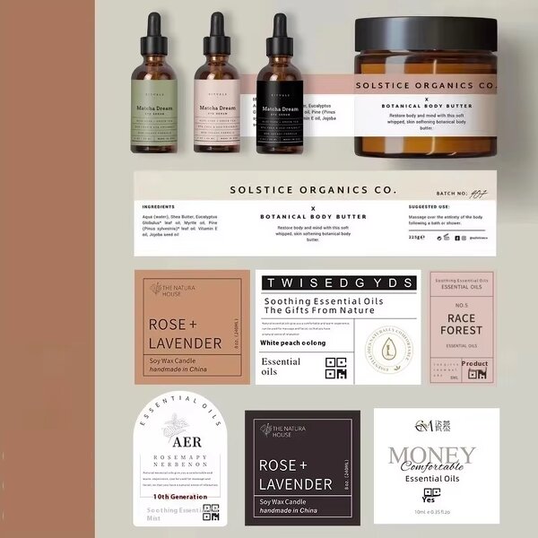 Label Sticker Manufacturer - Customizable UV Printing Essential Oil for Beauty Skin Care Perfume Bottles Logo Customization