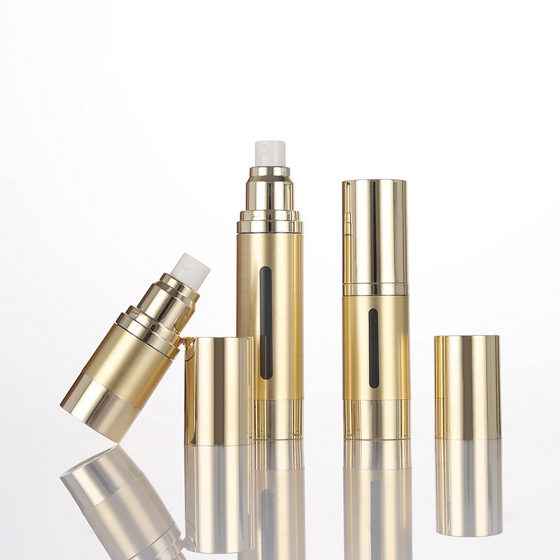 Airless Lotion Pump Bottle Manufacturer - High Quality Stock Golden 15ml 30ml 50ml 100ml Cosmetic Spray Bottle with Window