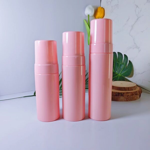 Face Wash Bottle Manufacturer - Luxury Pink Plastic With Foam Pump 100ml 150ml 200ml 3oz Cylinder Shape Screw Cap for