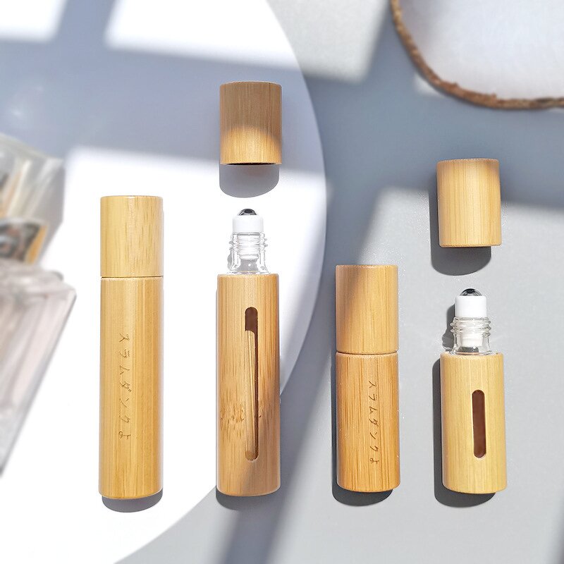 Roll-on Bottle Manufacturer - Wholesale Bamboo Perfume Ball 5ml/10ml Glass Liner for Essential Oil and Face Cream Packed