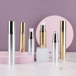 Airless Pump Bottle Manufacturer - In Stock 15ml 30ml 50ml Round Cosmetic Gold Silver Aluminum Finish Logo for Skin Care