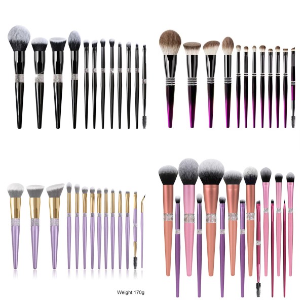 Makeup Brush Set Manufacturer - Custom Logo 12pcs Pink Rhinestone