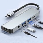 Type-C Hub - Manufacturer 5-in-1 Aluminium Alloy USB 3.0 4K HDTV 3.5mm Audio