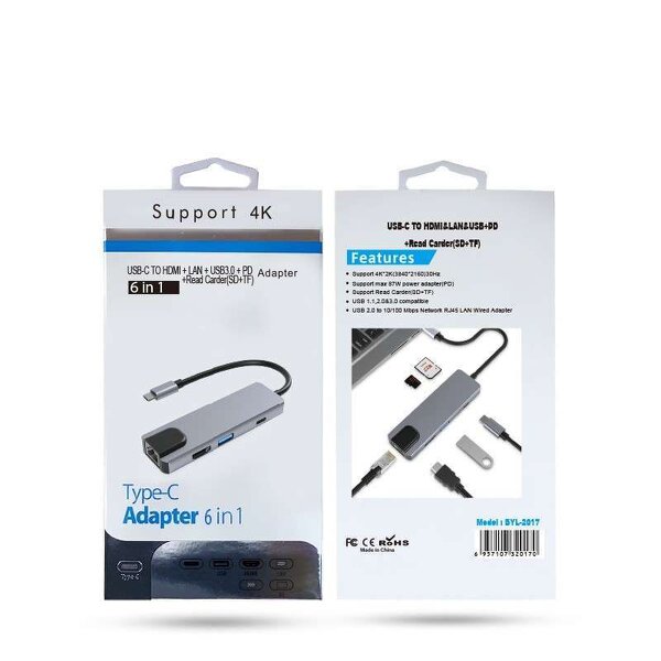 Docking Station - Manufacturer Type C 6-in-1 SD/TF Card Reader Ethernet RJ45