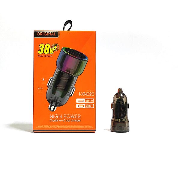 Car Charger - Manufacturer Transparent ABS Dual Port 38W A&C USB Type-c 20w&18w