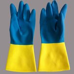 Industrial Safety Gloves Manufacturer - Durable Yellow Blue Neoprene Natural Rubber Strong Acid Alkali Resistance