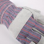 Welding Gloves Manufacturer - Striped Cloth Full Palm Cowhide Labor Protection Comfortable Two-layer Half Leather