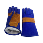 Welding Gloves Manufacturer - 40cm Cowhide Medium Thickness Durable Fireproof Thermal Insulation Sapphire Blue