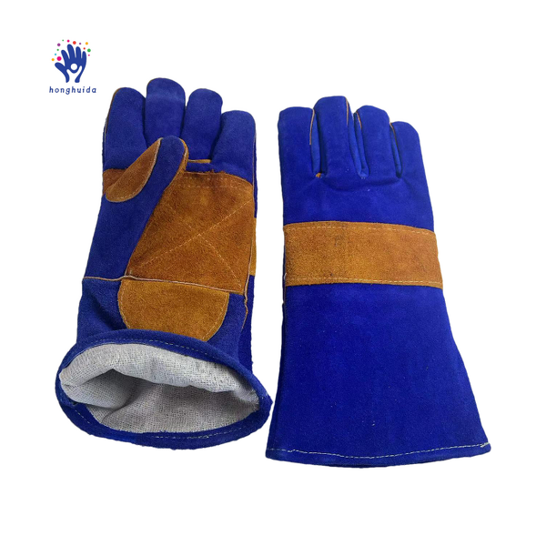 Welding Gloves Manufacturer - 40cm Cowhide Medium Thickness Durable Fireproof Thermal Insulation Sapphire Blue