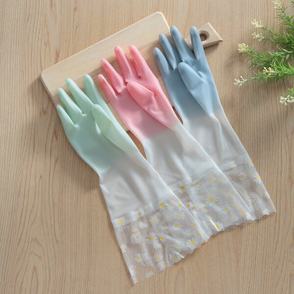 Cleaning Gloves Manufacturer - Two-Colour Gradient PVC Housework Dishwashing Winter Oil-Proof Waterproof Thickened