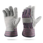 Welding Gloves Manufacturer - Striped Cloth Full Palm Cowhide Labor Protection Comfortable Two-layer Half Leather
