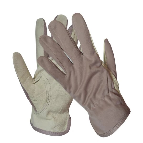 Sheepskin Gloves Manufacturer - Beige Leather Stretch Cloth Knitted Breathable Cuffs Anti-Static for Garden Medium