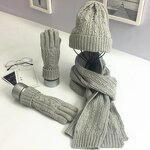 Winter Set Manufacturer - Autumn and Winter Three-Piece Classic Twist Warm Hat Scarf Glove Set Embroidered Square