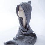 Knitted Hat Manufacturer - Women's Versatile Autumn Winter Warm with Integrated Korean Style Shawl Parent-Child Hooded