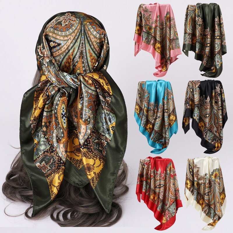 Silk Scarf Manufacturer - Wholesale Cashew Nut Printed Ladies European and American Trend Shawl Headscarf 90cm Square
