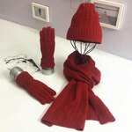 Winter Set Manufacturer - Autumn and Winter Three-Piece Classic Twist Warm Hat Scarf Glove Set Embroidered Square