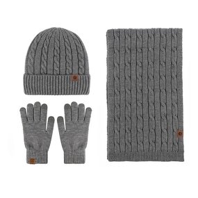 Winter Set Manufacturer - 2025 Unisex Three-Piece Winter Warm Solid Color Knitted Scarf Gloves and Customizable Beanie
