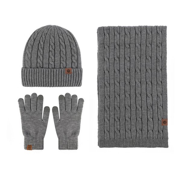 Winter Set Manufacturer - 2025 Unisex Three-Piece Winter Warm Solid Color Knitted Scarf Gloves and Customizable Beanie