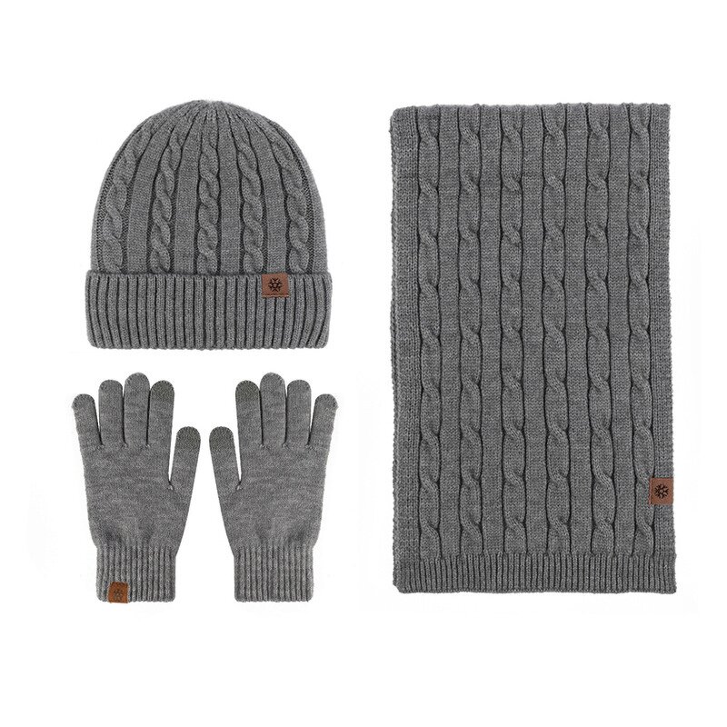 Winter Set Manufacturer - 2025 Unisex Three-Piece Winter Warm Solid Color Knitted Scarf Gloves and Customizable Beanie