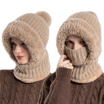 Cycling Hat Manufacturer - Women's Winter with Neck Scarf Mask Cross-Border All-In-One Windproof Fleece-Lined Warm