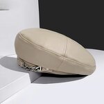 Beret Manufacturer - Female Retro Octagon Popular PU Leather Painter Hat Fashion Chain Design