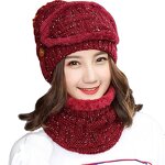 Ski Set Manufacturer - 2PCS Knitted Winter Warm Women Thicken Beanies and Ring Scarf Female Accessories Girls Gift