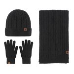 Winter Set Manufacturer - 2025 Unisex Three-Piece Winter Warm Solid Color Knitted Scarf Gloves and Customizable Beanie