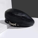 Beret Manufacturer - Female Retro Octagon Popular PU Leather Painter Hat Fashion Chain Design