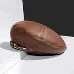 Beret Manufacturer - Female Retro Octagon Popular PU Leather Painter Hat Fashion Chain Design