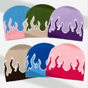 Beanie Manufacturer - Custom Jacquard Fire Flame Baggy Slouchy Knit Rock Punk Hip Pop Ski Hat Digital Printing for Travel