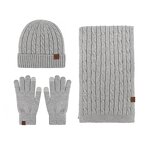Winter Set Manufacturer - 2025 Unisex Three-Piece Winter Warm Solid Color Knitted Scarf Gloves and Customizable Beanie