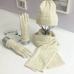 Winter Set Manufacturer - Autumn and Winter Three-Piece Classic Twist Warm Hat Scarf Glove Set Embroidered Square