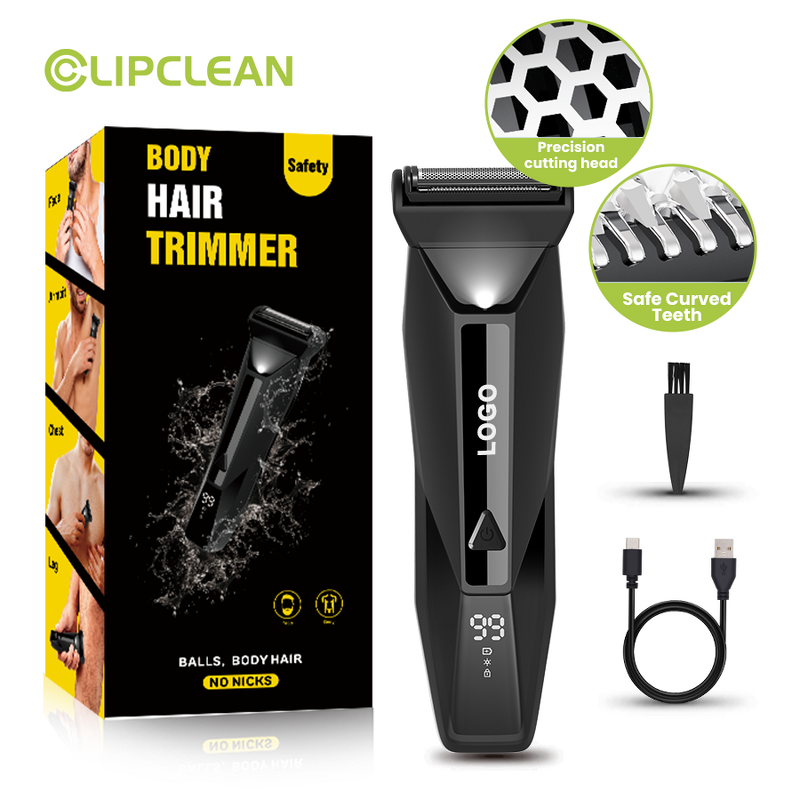 Groin Pubic Electric Shaver Manufacturer - Clipclean with Ceramic Blades LCD Display USB Fast Charging Waterproof Men's Hair Trimmer