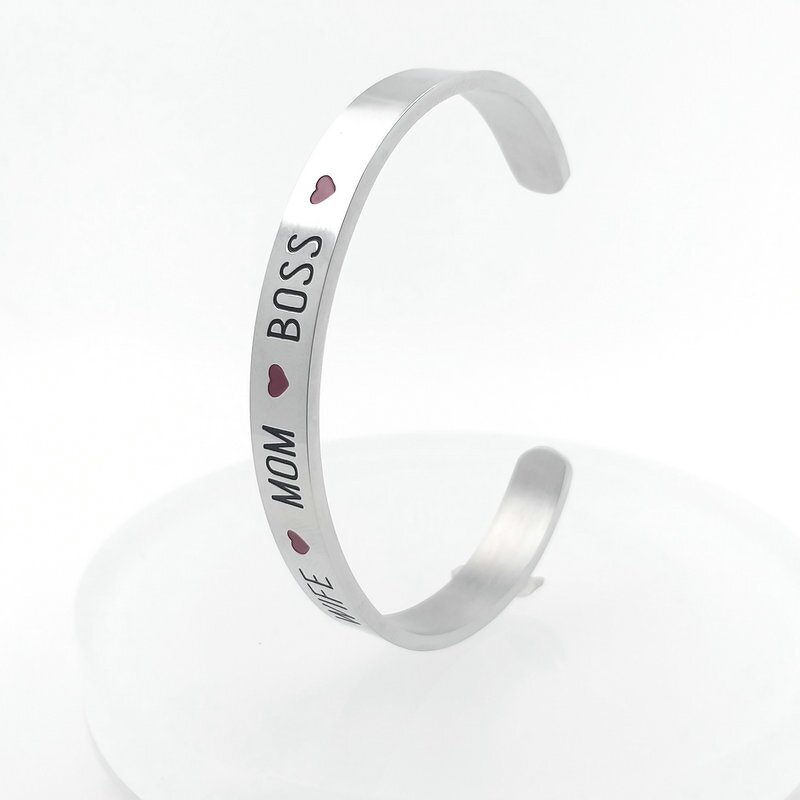 Stainless Steel Cuff Bracelet Manufacturer - Custom Name Bracelet Personalized Women Motivation Words Bracelet Mother's Day Gift