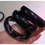 Pure Black Jade Bangle Manufacturer - Large US Size8-9 Natural Agate Stone 21mm Wide Bracelet Best Gift for Woman Man