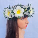 Islander Headband Manufacturer - Design Tiara Plumerial Foam Flower with T Leaves White Collection for Wedding Dancing Party
