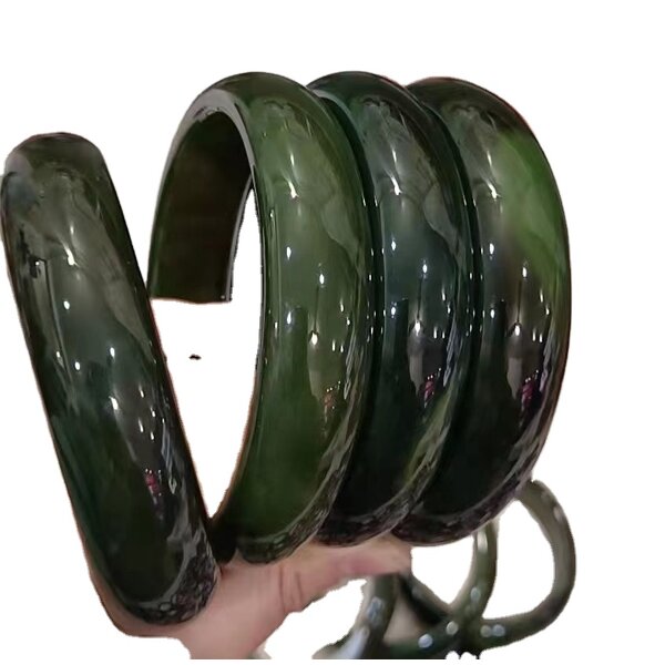 Darkleave Green Jade Bangle Manufacturer - Large US Size9-10 Indian Agate Stone Gemstone Width Healing Crystal Bracelet Best Gift for Woman Man