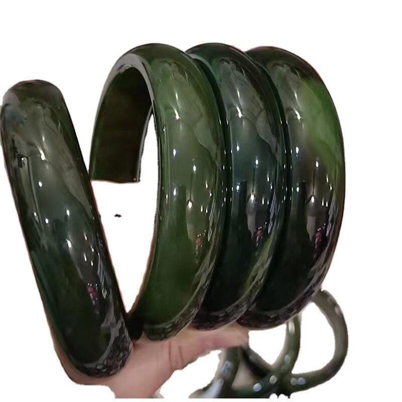 Darkleave Green Jade Bangle Manufacturer - Large US Size9-10 Indian Agate Stone Gemstone Width Healing Crystal Bracelet Best Gift for Woman Man