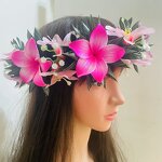 T Leafs Ribbon Plumeria Headband Manufacturer - Foam Floral Accessories Artificial Island Tiara Frangipani Dance Party Graduation Wedding