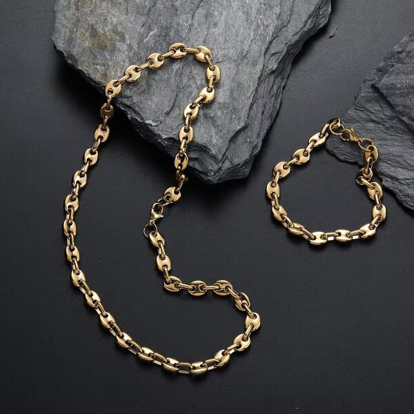 Stainless Steel Necklace Bracelet Set Manufacturer - Necklace16 17 18inch Bracelet 7 8 Inch Gold and Steel Color All Available