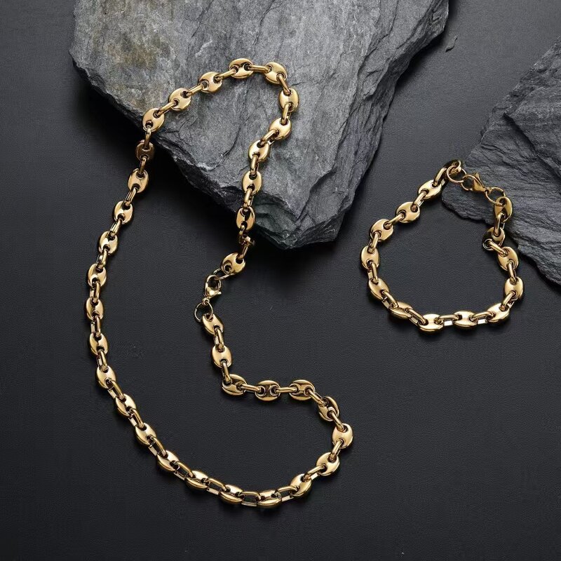 Stainless Steel Necklace Bracelet Set Manufacturer - Necklace16 17 18inch Bracelet 7 8 Inch Gold and Steel Color All Available