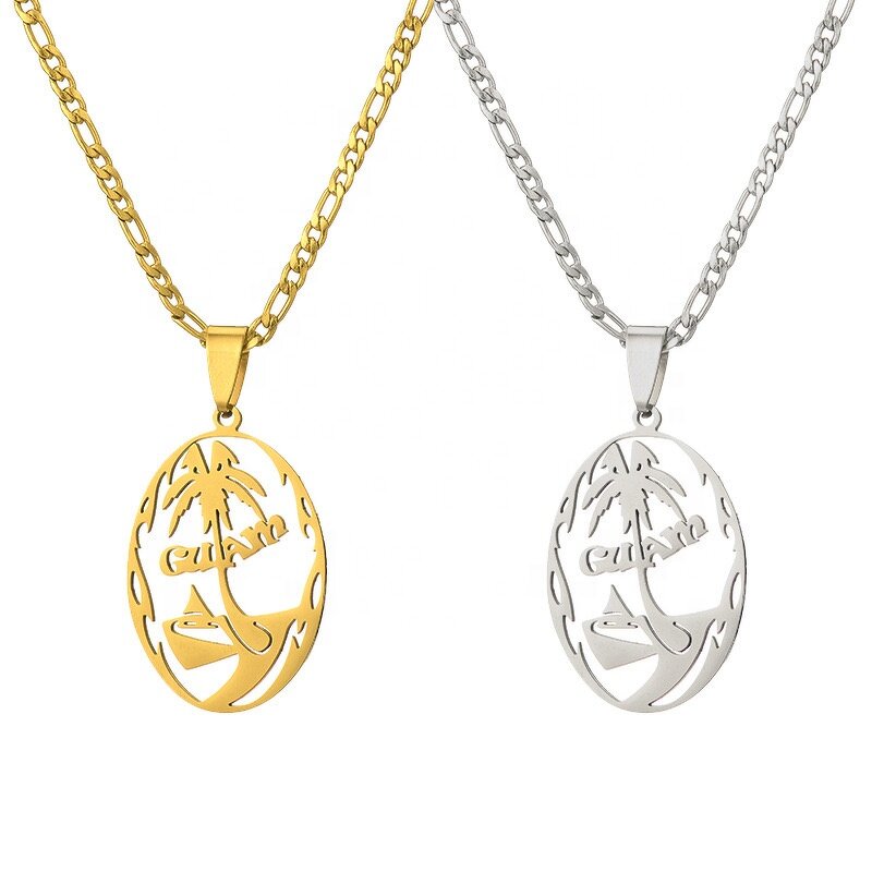 No Tarnish Stainless Steel Pendant Necklace Manufacturer - Guam Name Plate Necklace with Figaro Chains