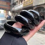 Pure Black Jade Bangle Manufacturer - Large US Size8-9 Natural Agate Stone 21mm Wide Bracelet Best Gift for Woman Man
