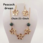 Shell Pearl Jewelry Set Manufacturer - Plumeria Flower Necklace Hawaiian Tropical Flower Maile Leaf Lei Design Earrings 15 Colors Ready to Ship