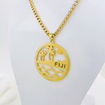 No Tarnish Stainless Steel Pendant Necklace Manufacturer - FIJI Name Plate Necklace with Figaro Chains
