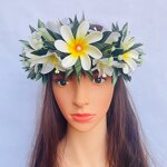 Islander Headband Manufacturer - Design Tiara Plumerial Foam Flower with T Leaves White Collection for Wedding Dancing Party