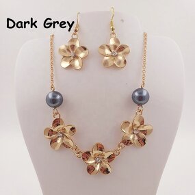 Shell Pearl Jewelry Set Manufacturer - Plumeria Flower Necklace Hawaiian Tropical Flower Maile Leaf Lei Design Earrings 15 Colors Ready to Ship