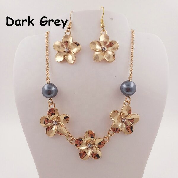 Shell Pearl Jewelry Set Manufacturer - Plumeria Flower Necklace Hawaiian Tropical Flower Maile Leaf Lei Design Earrings 15 Colors Ready to Ship