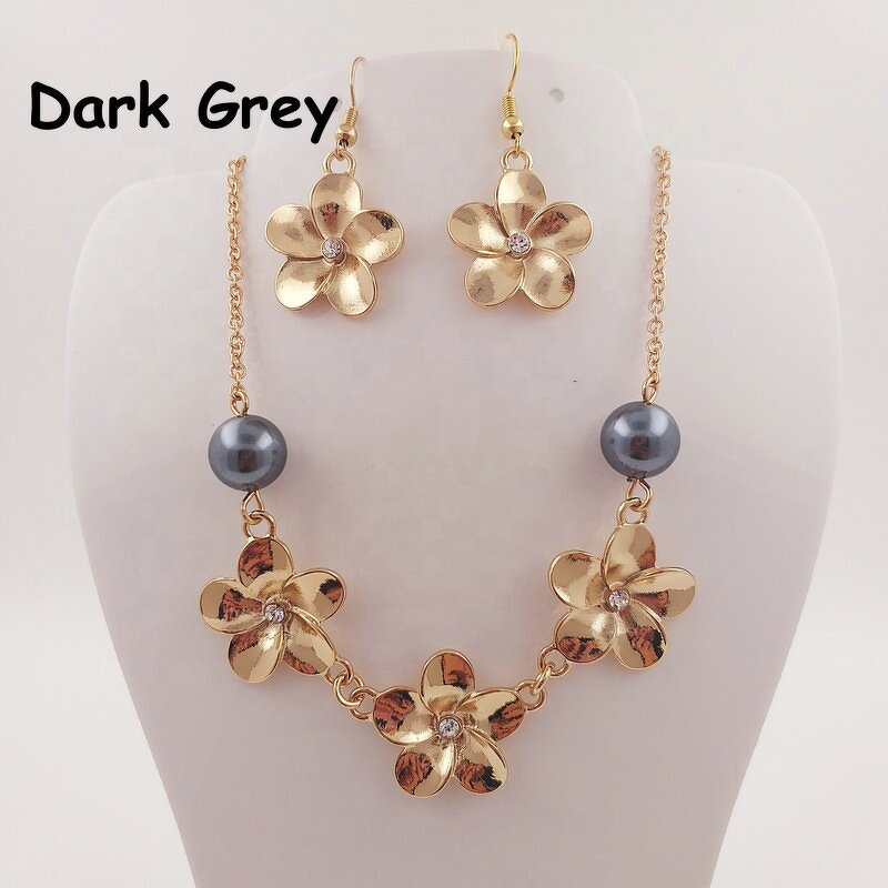 Shell Pearl Jewelry Set Manufacturer - Plumeria Flower Necklace Hawaiian Tropical Flower Maile Leaf Lei Design Earrings 15 Colors Ready to Ship